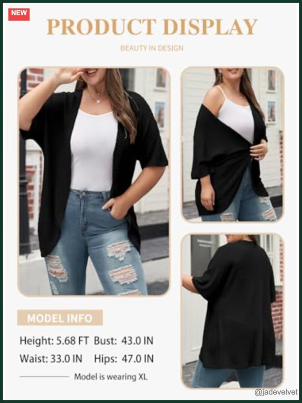 Plus Size Waffle Knit Cardigan Open Front Kimono Short Sleeve - Picture 2 of 6